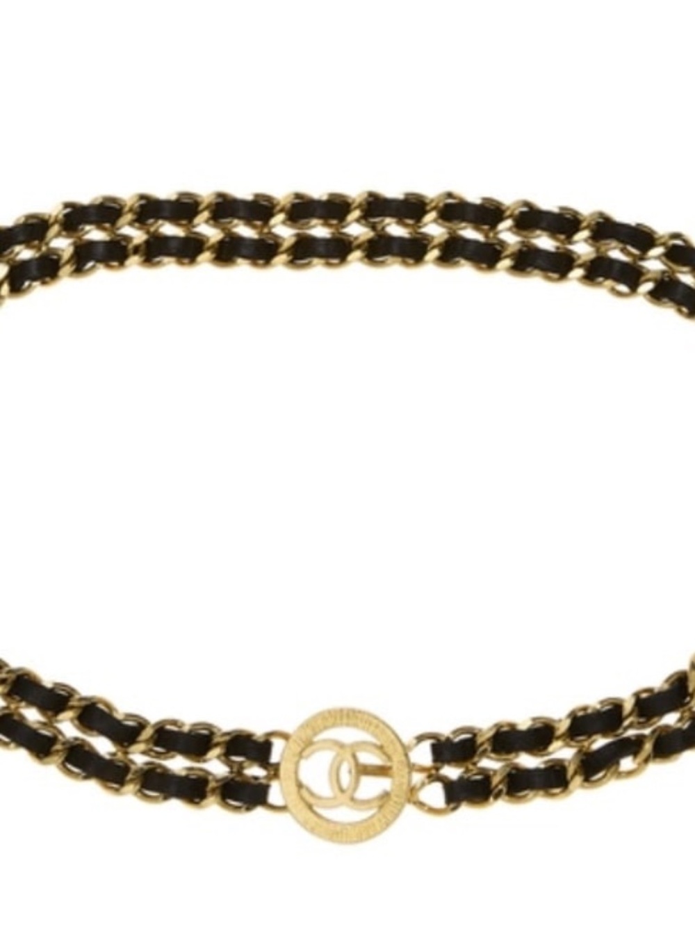 Authentic CHANEL black leather 24k gold plated chain belt with CC emblem